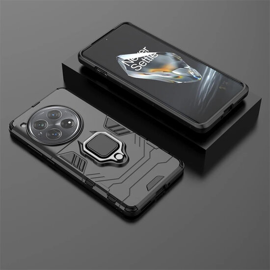 OnePlus 12 Hoesje - MobyDefend Dubbelgelaagde Pantsercase Met Standaard - Zwart