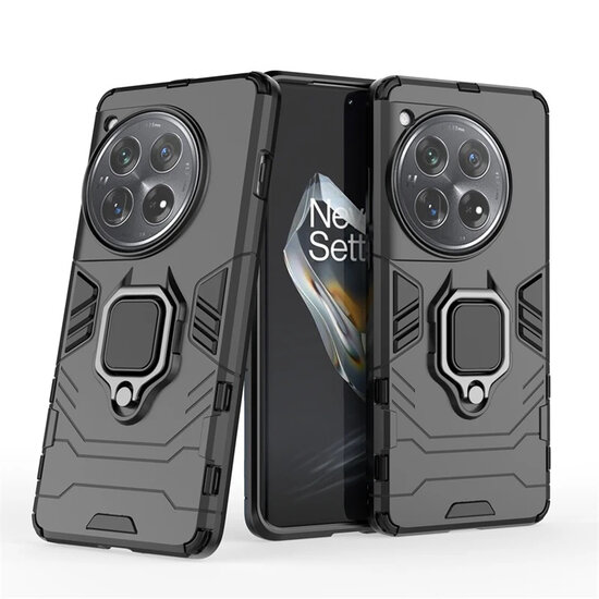OnePlus 12 Hoesje - MobyDefend Dubbelgelaagde Pantsercase Met Standaard - Zwart