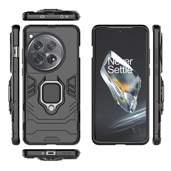 OnePlus 12 Hoesje - MobyDefend Dubbelgelaagde Pantsercase Met Standaard - Zwart