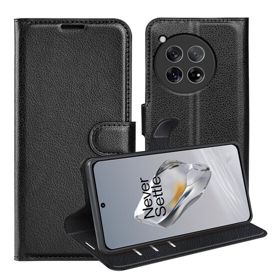 OnePlus 12 Hoesje - MobyDefend Kunstleren Wallet Book Case (Sluiting Voorkant) - Zwart