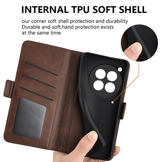 OnePlus 12 Hoesje - MobyDefend Luxe Wallet Book Case (Sluiting Zijkant) - Bruin