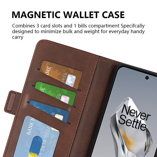 OnePlus 12 Hoesje - MobyDefend Luxe Wallet Book Case (Sluiting Zijkant) - Bruin