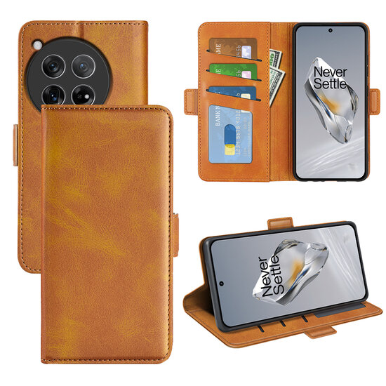 OnePlus 12 Hoesje - MobyDefend Luxe Wallet Book Case (Sluiting Zijkant) - Lichtbruin