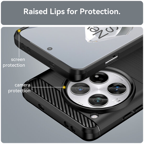 OnePlus 12 Hoesje - MobyDefend TPU Backcover - Geborstelde Metaal &amp; Carbon-Look - Zwart