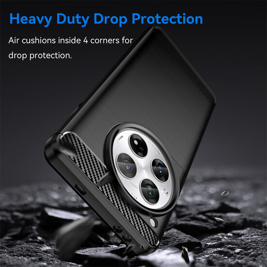 OnePlus 12 Hoesje - MobyDefend TPU Backcover - Geborstelde Metaal &amp; Carbon-Look - Zwart