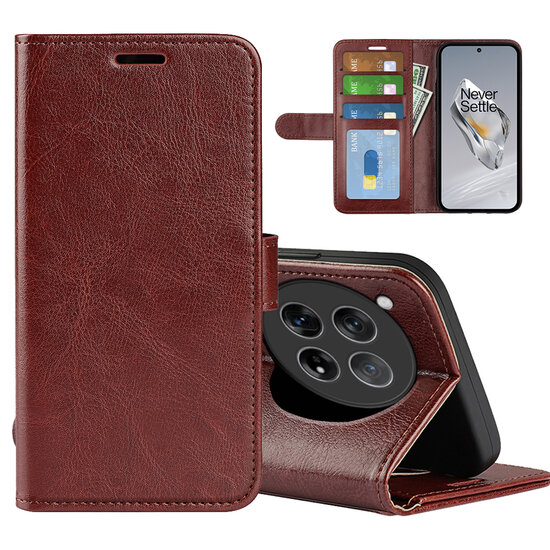OnePlus 12 Hoesje - MobyDefend Wallet Book Case (Sluiting Achterkant) - Bruin