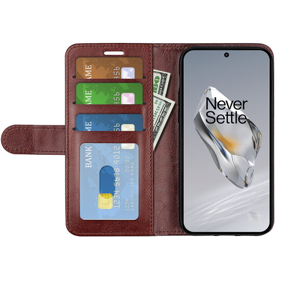 OnePlus 12 Hoesje - MobyDefend Wallet Book Case (Sluiting Achterkant) - Bruin
