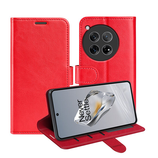 OnePlus 12 Hoesje - MobyDefend Wallet Book Case (Sluiting Achterkant) - Rood