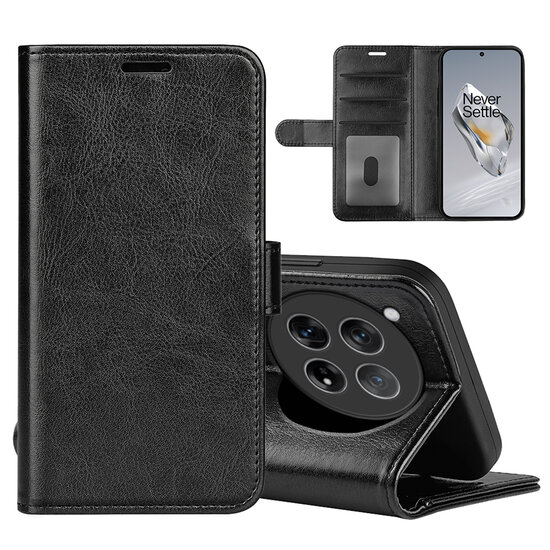 OnePlus 12 Hoesje - MobyDefend Wallet Book Case (Sluiting Achterkant) - Zwart