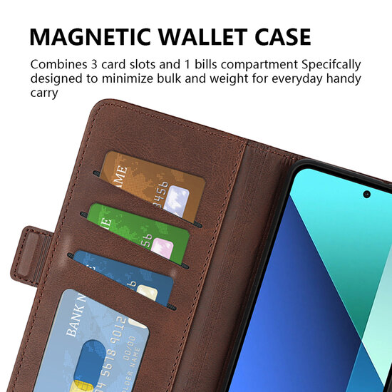 Xiaomi Redmi Note 13 4G Hoesje - MobyDefend Luxe Wallet Book Case (Sluiting Zijkant) - Bruin