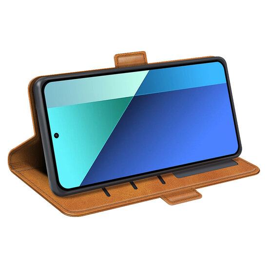 Xiaomi Redmi Note 13 4G Hoesje - MobyDefend Luxe Wallet Book Case (Sluiting Zijkant) - Lichtbruin