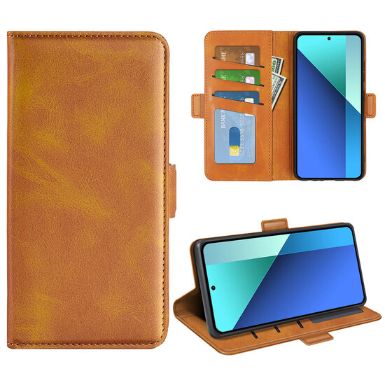 Xiaomi Redmi Note 13 4G Hoesje - MobyDefend Luxe Wallet Book Case (Sluiting Zijkant) - Lichtbruin