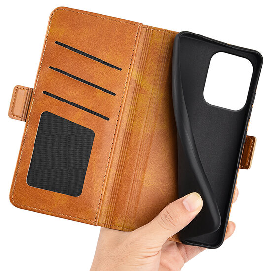 Xiaomi Redmi Note 13 4G Hoesje - MobyDefend Luxe Wallet Book Case (Sluiting Zijkant) - Lichtbruin