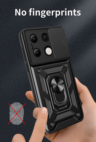 Xiaomi Redmi Note 13 4G Hoesje - MobyDefend Pantsercase Met Draaibare Ring - Zwart