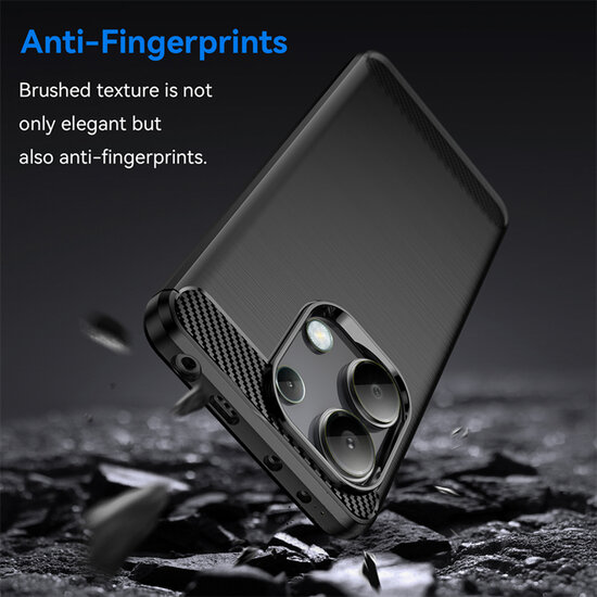 Xiaomi Redmi Note 13 4G Hoesje - MobyDefend TPU Backcover - Geborstelde Metaal &amp; Carbon-Look - Zwart