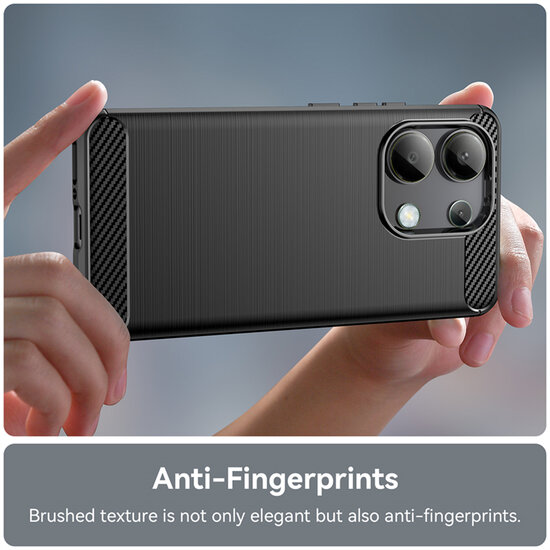 Xiaomi Redmi Note 13 4G Hoesje - MobyDefend TPU Backcover - Geborstelde Metaal &amp; Carbon-Look - Zwart