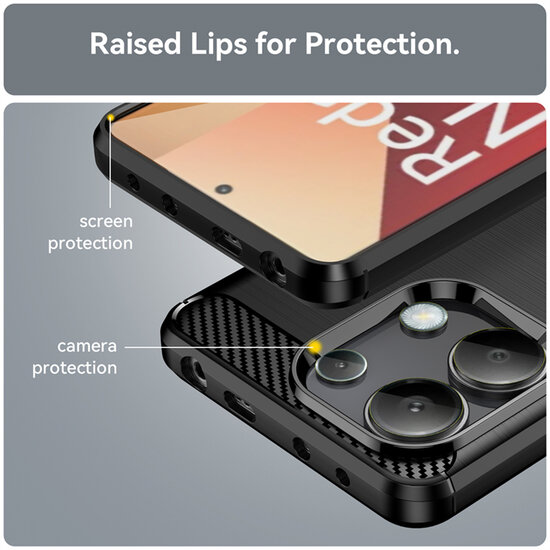 Xiaomi Redmi Note 13 4G Hoesje - MobyDefend TPU Backcover - Geborstelde Metaal &amp; Carbon-Look - Zwart