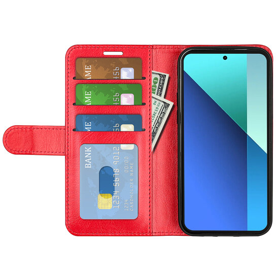 Xiaomi Redmi Note 13 4G Hoesje - MobyDefend Wallet Book Case (Sluiting Achterkant) - Rood