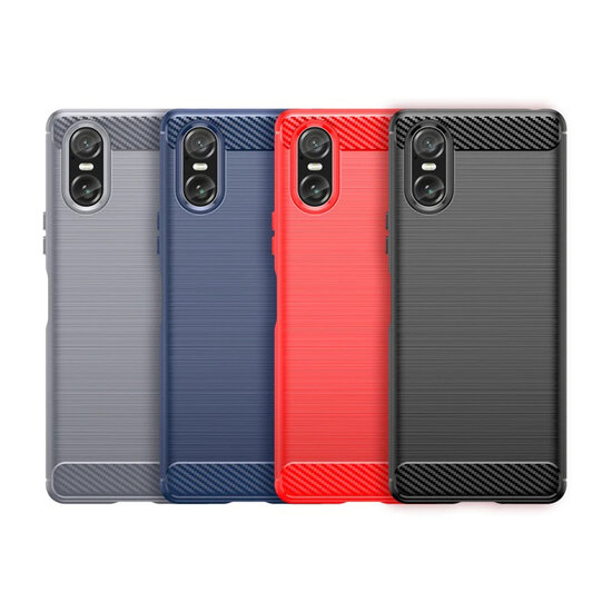 Sony Xperia 10 VI Hoesje - MobyDefend TPU Backcover - Geborstelde Metaal &amp; Carbon-Look - Blauw