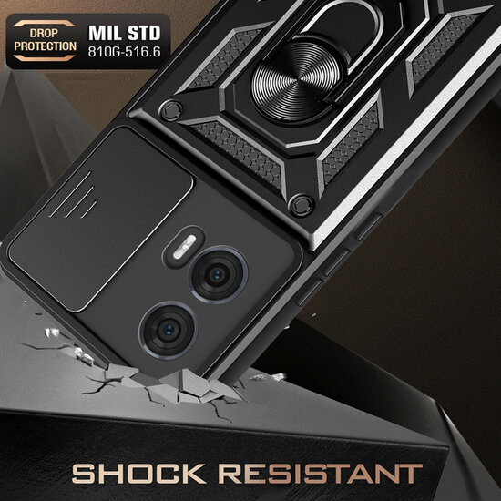 Motorola Edge 50 Fusion Hoesje - MobyDefend Pantsercase Met Draaibare Ring - Zwart