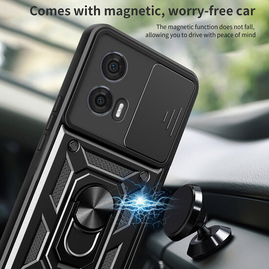 Motorola Edge 50 Fusion Hoesje - MobyDefend Pantsercase Met Draaibare Ring - Zwart
