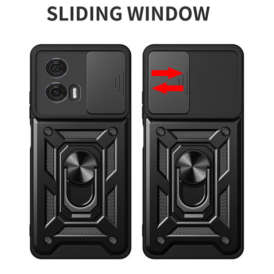 Motorola Edge 50 Fusion Hoesje - MobyDefend Pantsercase Met Draaibare Ring - Zwart