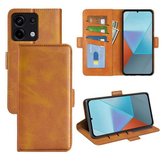 Xiaomi Redmi Note 13 Pro 5G Hoesje - MobyDefend Luxe Wallet Book Case (Sluiting Zijkant) - Lichtbruin