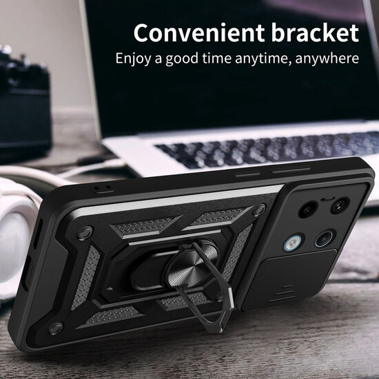Xiaomi Redmi Note 13 Pro 5G Hoesje - MobyDefend Pantsercase Met Draaibare Ring - Rood