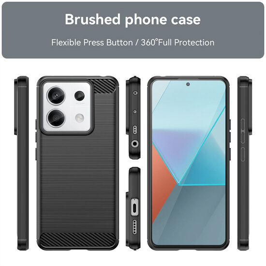 Xiaomi Redmi Note 13 Pro 5G Hoesje - MobyDefend TPU Backcover - Geborstelde Metaal &amp; Carbon-Look - Blauw