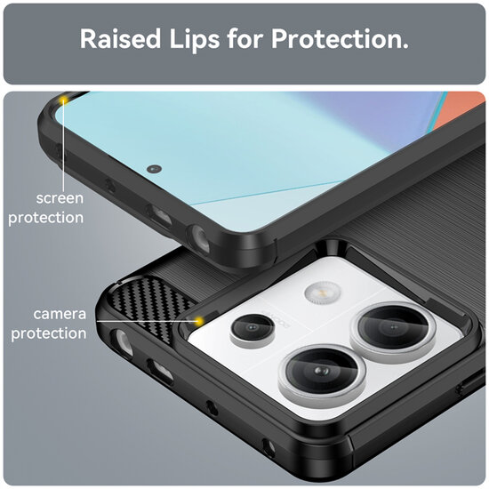 Xiaomi Redmi Note 13 Pro 5G Hoesje - MobyDefend TPU Backcover - Geborstelde Metaal &amp; Carbon-Look - Blauw