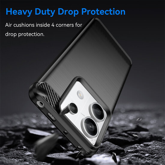 Xiaomi Redmi Note 13 Pro 5G Hoesje - MobyDefend TPU Backcover - Geborstelde Metaal &amp; Carbon-Look - Zwart