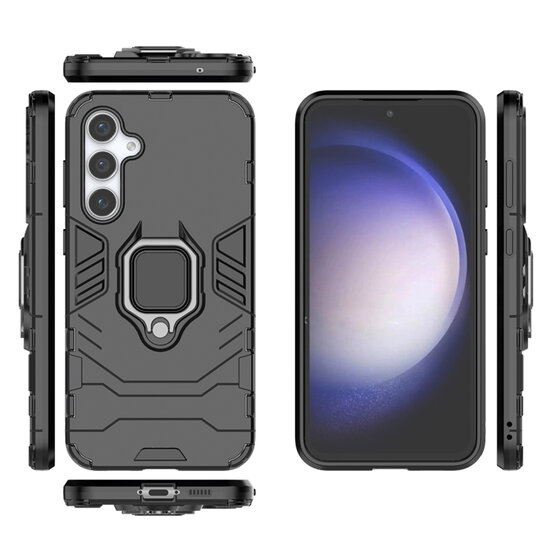Samsung Galaxy S23 FE Hoesje - MobyDefend Dubbelgelaagde Pantsercase Met Standaard - Zwart