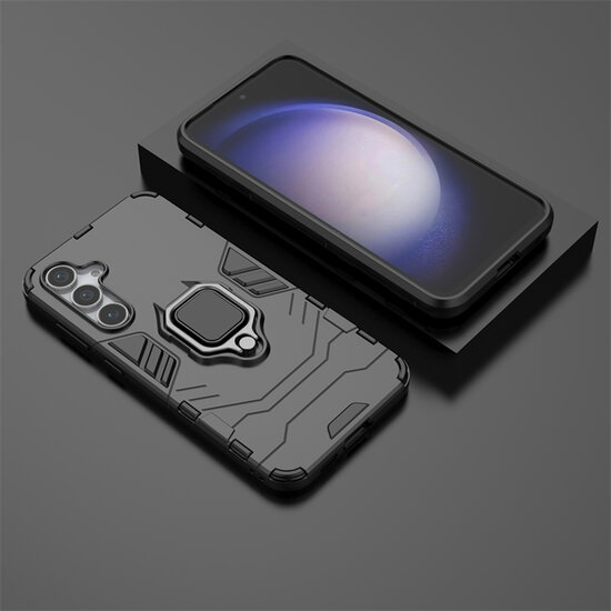 Samsung Galaxy S23 FE Hoesje - MobyDefend Dubbelgelaagde Pantsercase Met Standaard - Zwart