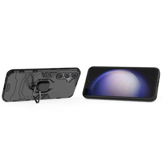 Samsung Galaxy S23 FE Hoesje - MobyDefend Dubbelgelaagde Pantsercase Met Standaard - Zwart