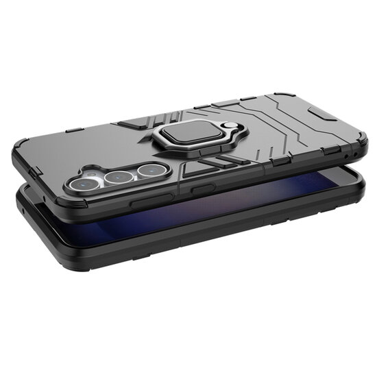 Samsung Galaxy S23 FE Hoesje - MobyDefend Dubbelgelaagde Pantsercase Met Standaard - Zwart