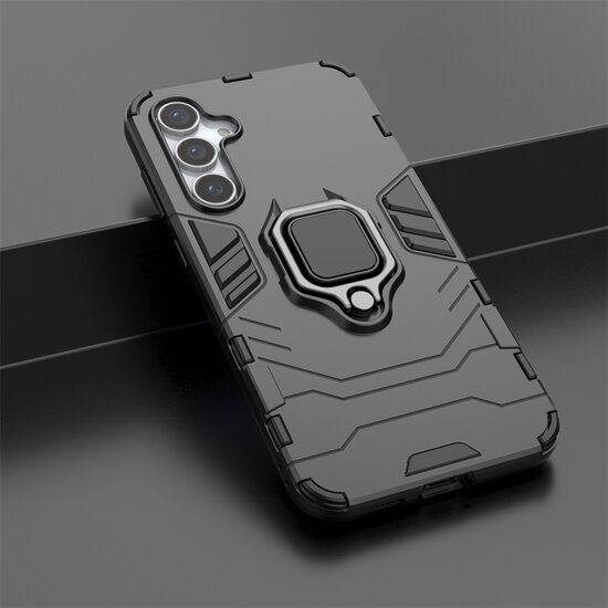 Samsung Galaxy S23 FE Hoesje - MobyDefend Dubbelgelaagde Pantsercase Met Standaard - Zwart