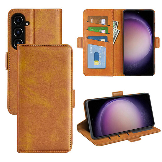 Samsung Galaxy S23 FE Hoesje - MobyDefend Luxe Wallet Book Case (Sluiting Zijkant) - Lichtbruin