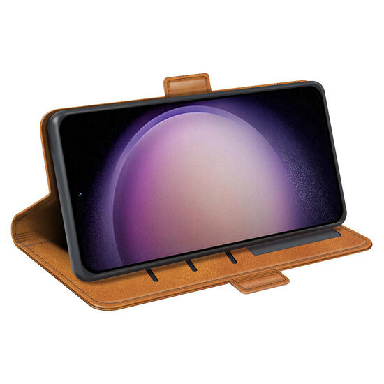 Samsung Galaxy S23 FE Hoesje - MobyDefend Luxe Wallet Book Case (Sluiting Zijkant) - Lichtbruin