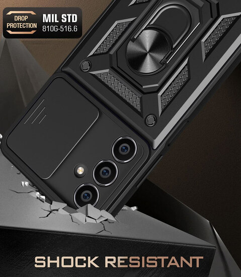 Samsung Galaxy S23 FE Hoesje - MobyDefend Pantsercase Met Draaibare Ring - Zwart
