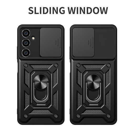 Samsung Galaxy S23 FE Hoesje - MobyDefend Pantsercase Met Draaibare Ring - Zwart