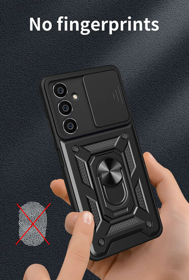 Samsung Galaxy S23 FE Hoesje - MobyDefend Pantsercase Met Draaibare Ring - Zwart