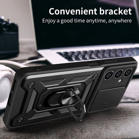 Samsung Galaxy S23 FE Hoesje - MobyDefend Pantsercase Met Draaibare Ring - Zwart