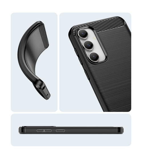 Samsung Galaxy S23 FE Hoesje - MobyDefend TPU Backcover - Geborstelde Metaal &amp; Carbon-Look - Zwart