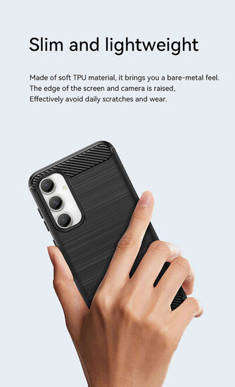 Samsung Galaxy S23 FE Hoesje - MobyDefend TPU Backcover - Geborstelde Metaal &amp; Carbon-Look - Zwart