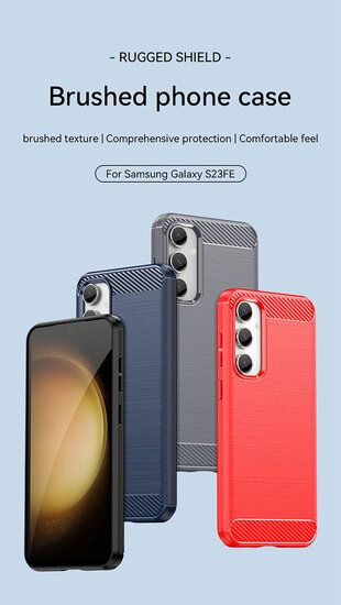 Samsung Galaxy S23 FE Hoesje - MobyDefend TPU Backcover - Geborstelde Metaal &amp; Carbon-Look - Zwart