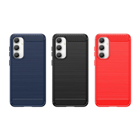 Samsung Galaxy S23 FE Hoesje - MobyDefend TPU Backcover - Geborstelde Metaal &amp; Carbon-Look - Zwart
