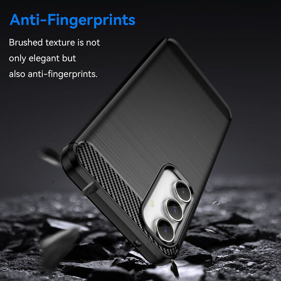 Samsung Galaxy S23 FE Hoesje - MobyDefend TPU Backcover - Geborstelde Metaal &amp; Carbon-Look - Zwart