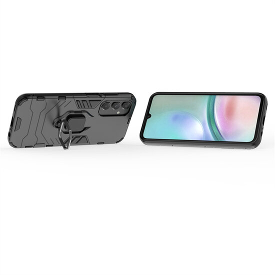 Samsung Galaxy A15 Hoesje - MobyDefend Dubbelgelaagde Pantsercase Met Standaard - Zwart