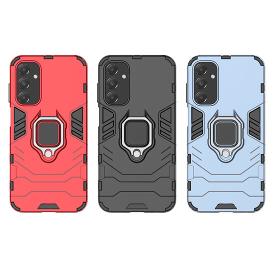 Samsung Galaxy A15 Hoesje - MobyDefend Dubbelgelaagde Pantsercase Met Standaard - Zwart