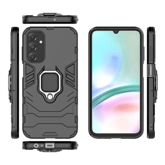 Samsung Galaxy A15 Hoesje - MobyDefend Dubbelgelaagde Pantsercase Met Standaard - Zwart